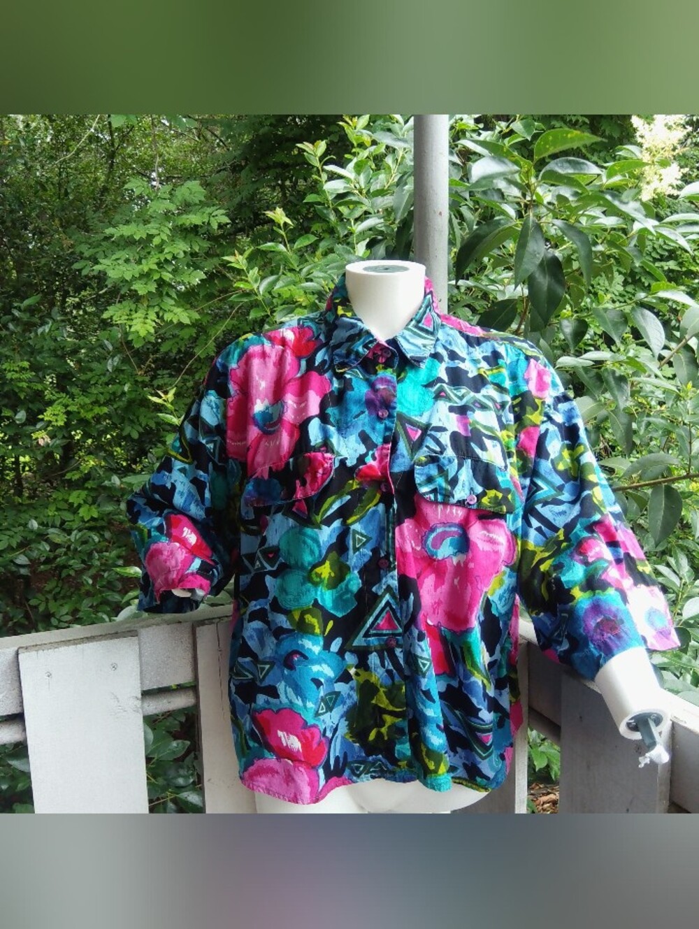 Vintage 90s Retro Floral Cottagecore abstract Button up Top Sz Large